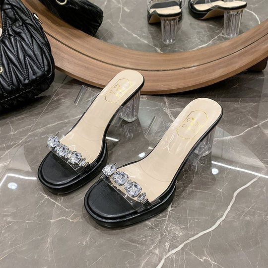 Damen Glamouröse Plateau-Sandalen mit durchsichtigen Riemen und funkelnden Kristall-Akzenten R&B