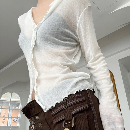 Damen luftiges Chiffon-Oberteil mit voluminösen Rüschendetails R&B