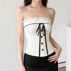 Damen Bustier-Oberteil mit dekorativem Rüschensaum und Knopfdetails R&B