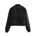 Damen lässige Kunstlederjacke mit praktischen Taschen und elastischen Bündchen