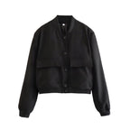 Damen lässige Kunstlederjacke mit praktischen Taschen und elastischen Bündchen