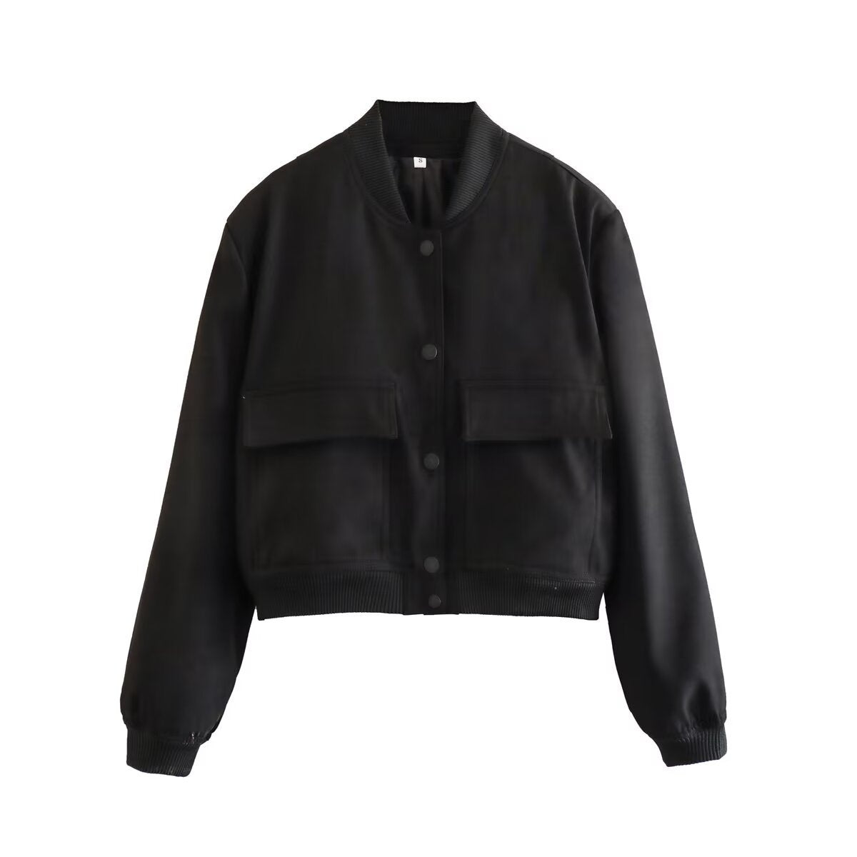 Damen lässige Kunstlederjacke mit praktischen Taschen und elastischen Bündchen