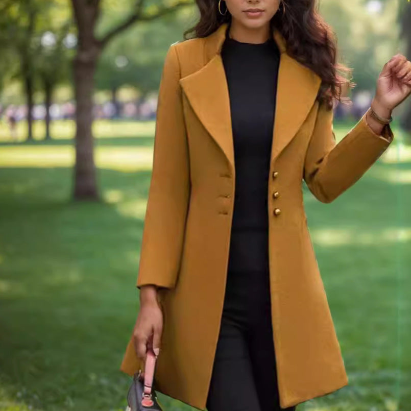 Damen eleganter und taillierter Trenchcoat mit strukturiertem GewR&Be R&B
