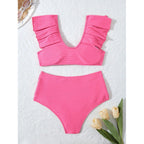 Damen Hochgeschnittener Bikini mit Rüschendetails R&B