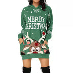 Damen Weihnachts-Kapuzenkleid mit auffälligem Rentier-Motiv R&B
