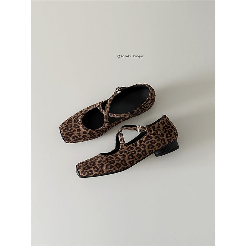 Damen Elegante Mary Jane Ballerinas mit Leopardenmuster und verstellbarem Riemenverschluss R&B