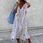Damen lässiges Sommerkleid mit V-Ausschnitt und voluminösem Rock EB