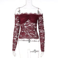 Damen Spitzencrop-Top mit Off-Shoulder Design und Rüschendetails R&B
