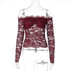Damen Spitzencrop-Top mit Off-Shoulder Design und Rüschendetails R&B