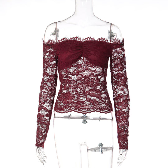 Damen Spitzencrop-Top mit Off-Shoulder Design und Rüschendetails R&B