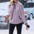 Damen kuscheliger Fleece-Pullover mit Halbzipper und Kängurutasche R&B