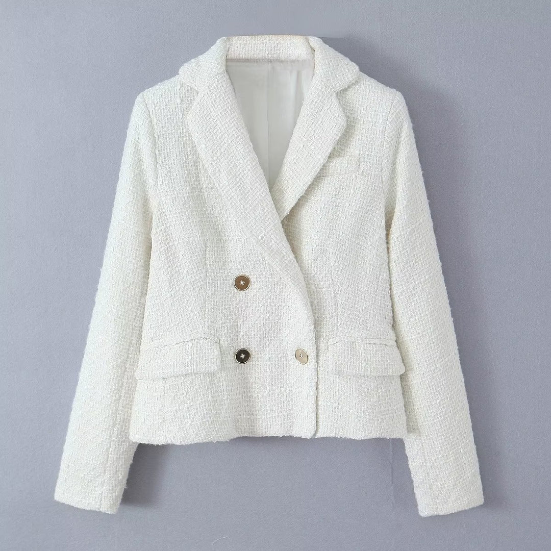 Damen elegante Double-Breasted Blazerjacke mit strukturiertem Gewebe R&B