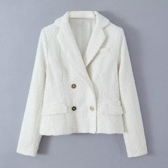 Damen elegante Double-Breasted Blazerjacke mit strukturiertem Gewebe R&B