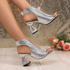 Damen Offene High Heels mit trendigem Gittermuster R&B