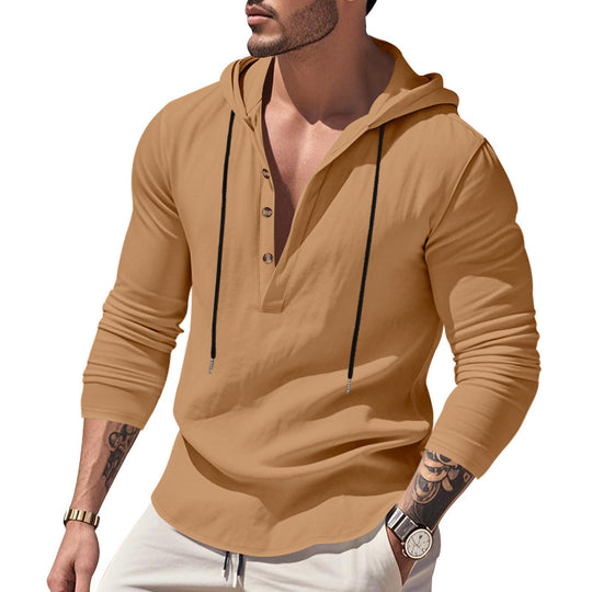 Herren nan lässiges Kapuzenshirt mit Knopfleiste und schmaler Passform R&B