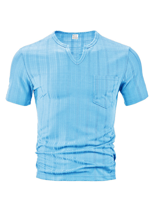 Herren Kurzarm T-Shirt mit V-Ausschnitt und Brusttasche R&B