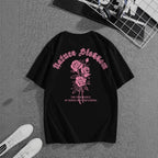 Damen T-Shirt mit floralem Motiv und kreativem Schriftzug R&B