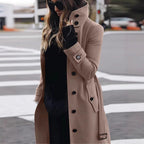 Damen modischer Trenchcoat mit hohem Kragen und eleganten Knopfdetails R&B