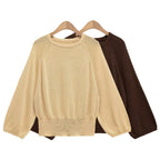 Damen lässiger Pullover mit ballonförmigen Ärmeln und feinem Strick R&B