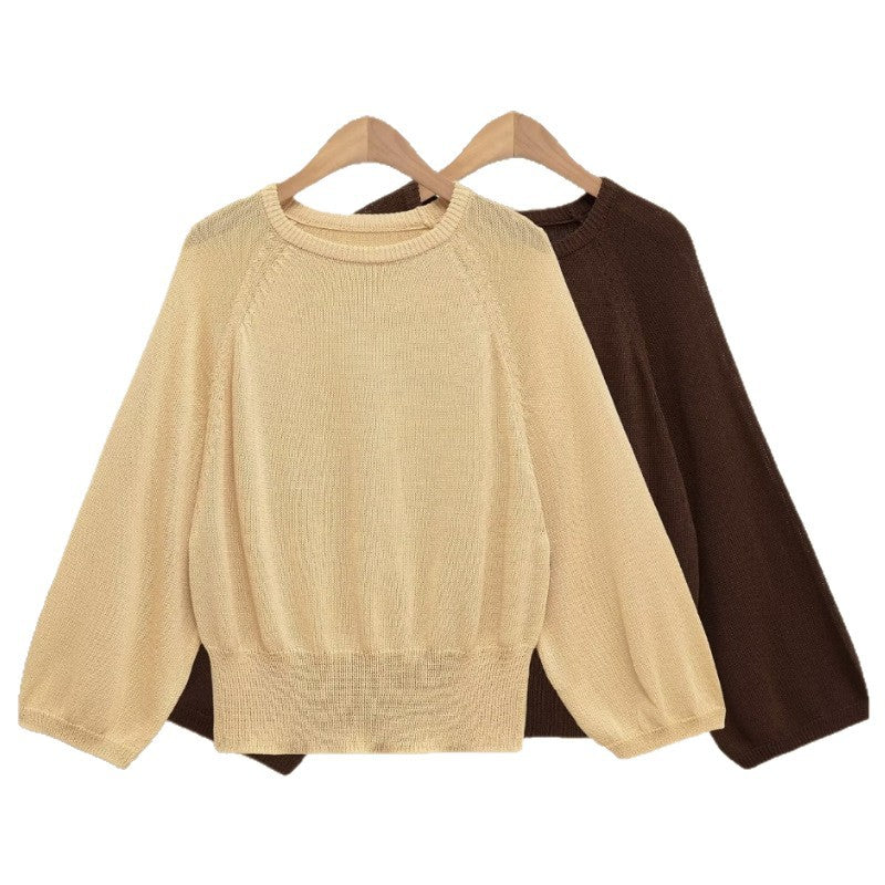 Damen lässiger Pullover mit ballonförmigen Ärmeln und feinem Strick R&B