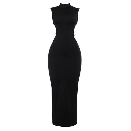 Damen figurbetontes Abendkleid mit Stehkragen und Cut-Outs R&B