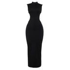 Damen Figurbetontes Maxikleid mit hohem Kragen und seitlichen Cut-Outs R&B