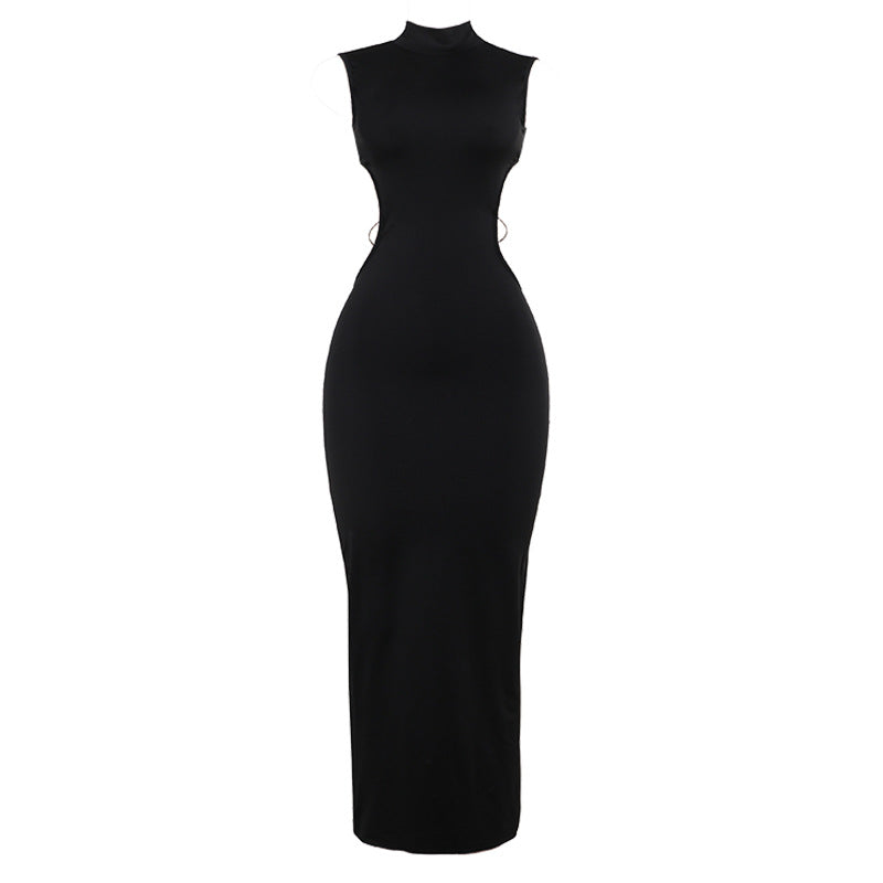 Damen Figurbetontes Maxikleid mit hohem Kragen und seitlichen Cut-Outs R&B
