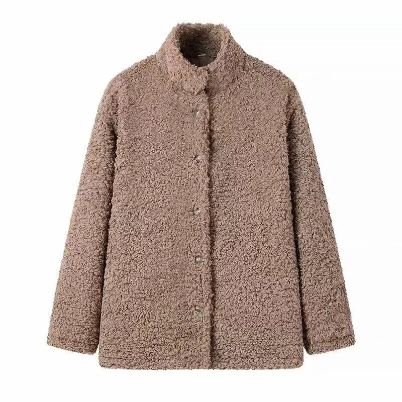 Damen kuschelige Fleecejacke mit hohen Kragen und Druckknopfverschluss R&B