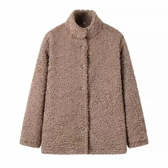 Damen kuschelige Fleecejacke mit hohen Kragen und Druckknopfverschluss R&B