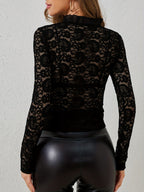 Damen elegante Spitzenbluse mit Rüschendetails R&B