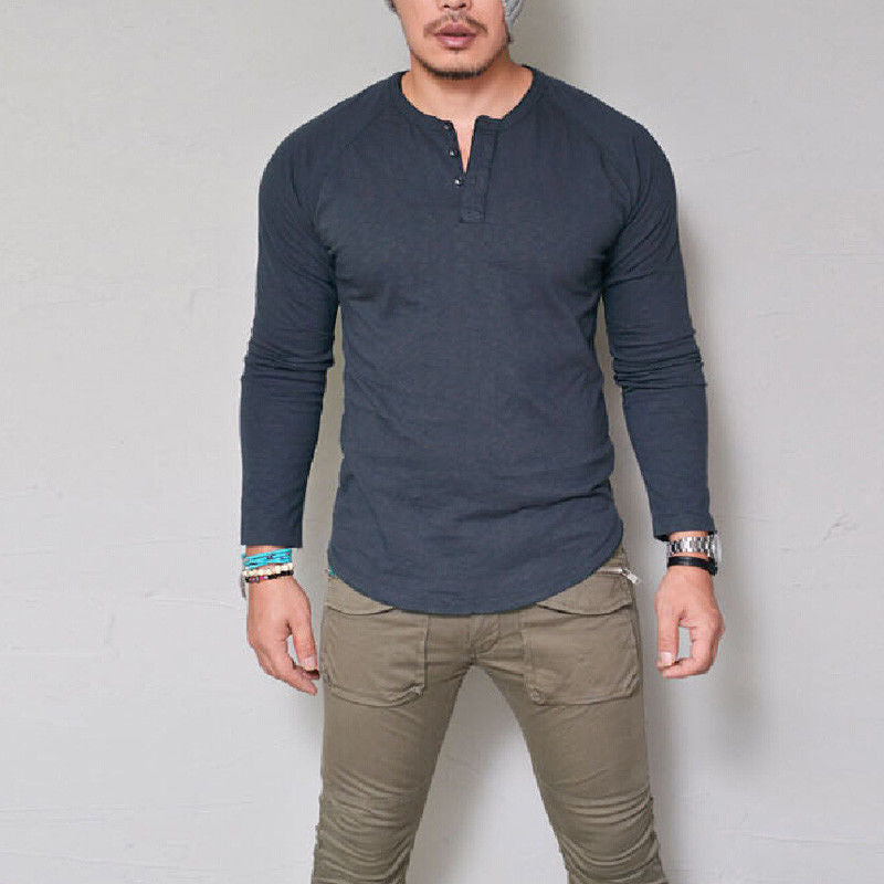 Herren Langarmshirt mit Knopfleiste und bequemem Schnitt R&B