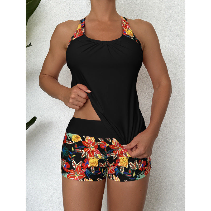 Damen Sportliches Badeanzug-Set mit Cross-Back-Design und Blumenmuster R&B
