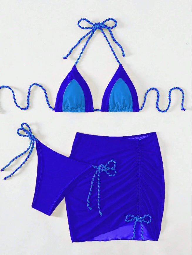 Damen Triangel-Bikini-Set mit Raffungen und Bindebändern R&B