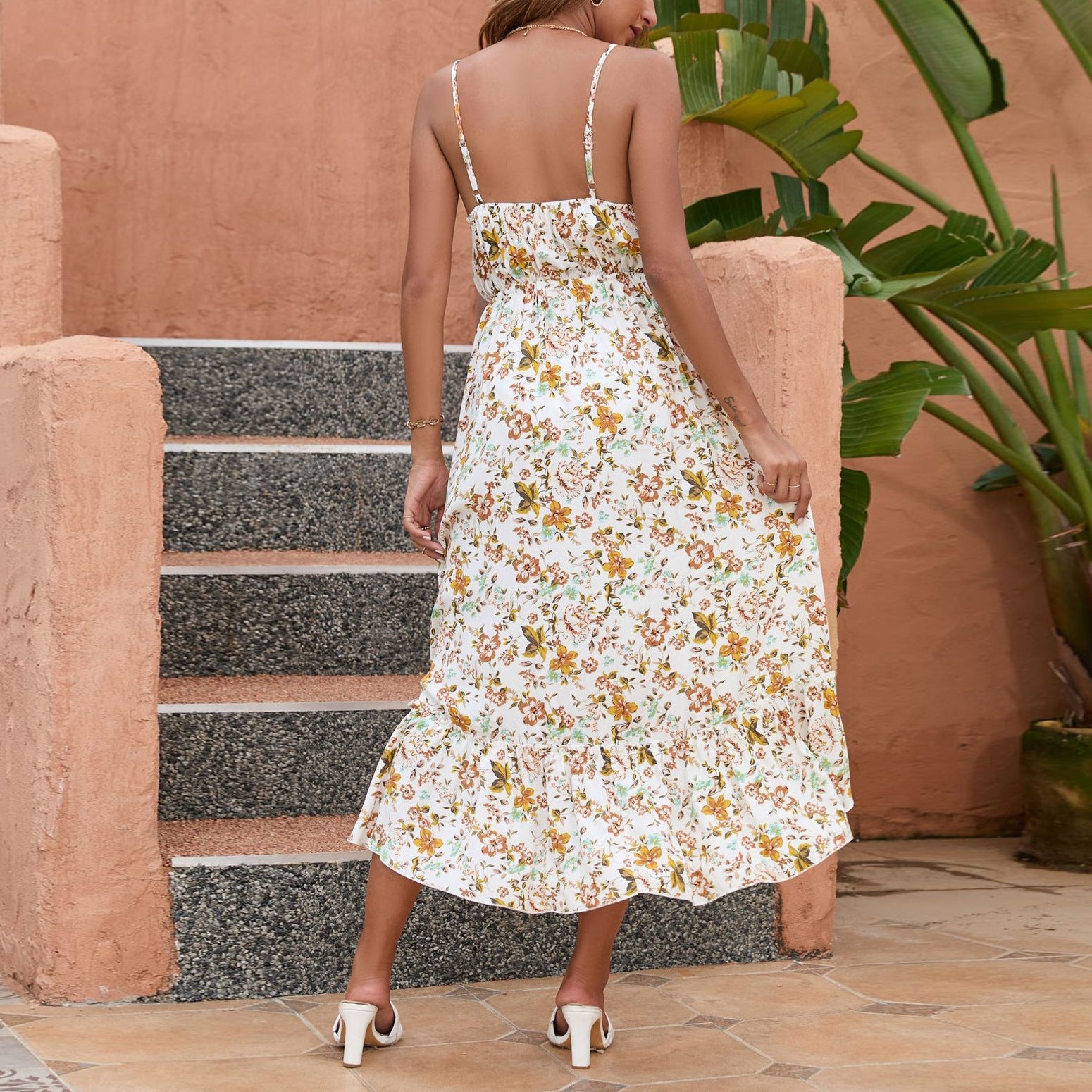 Damen Luftiges Sommermaxikleid mit romantischem Volant und Bindegürtel R&B