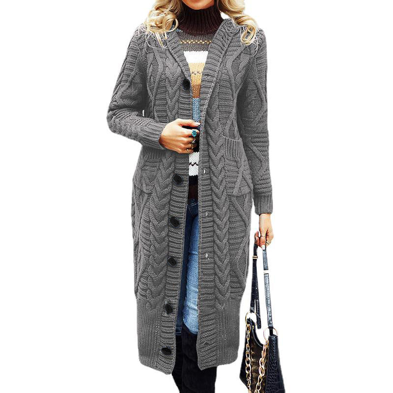Damen Strickmantel mit voluminösem Zopfdesign und praktischen Taschen R&B