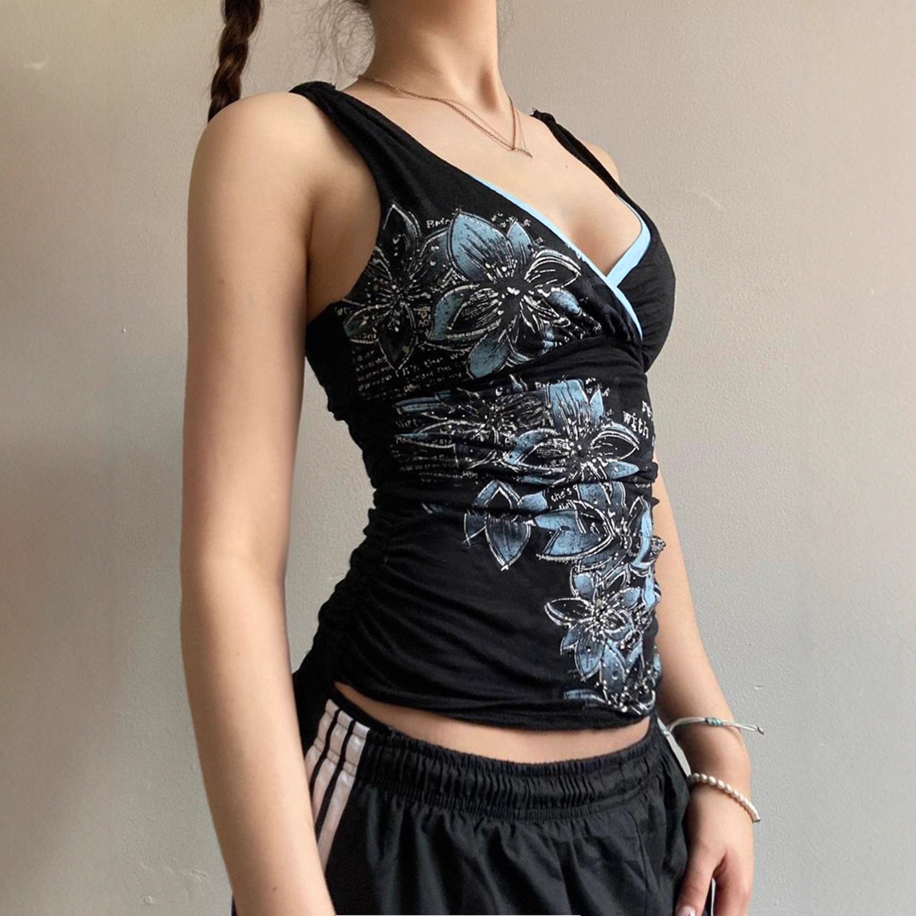 Damen Spaghetti-Trägertop mit floralem Druck und elegantem V-Ausschnitt R&B