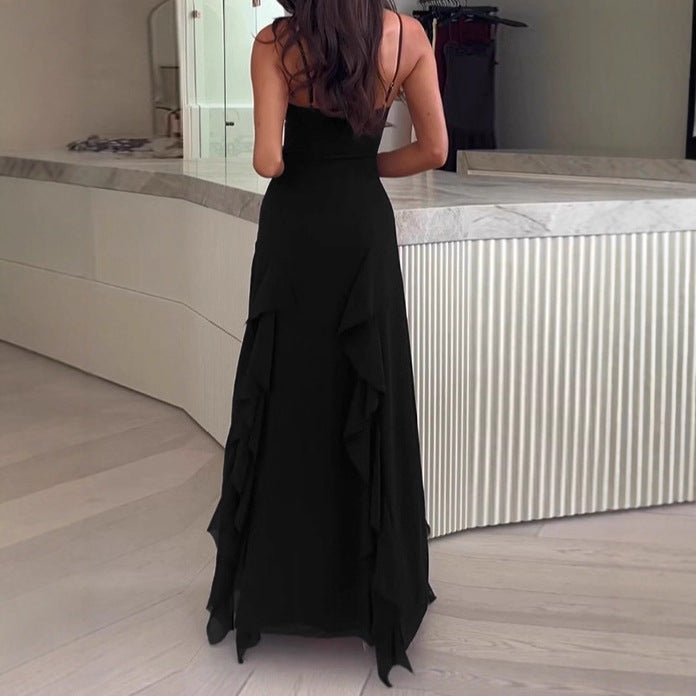 Damen Elegantes Maxikleid mit tiefem V-Ausschnitt und seitlichem Schlitz R&B