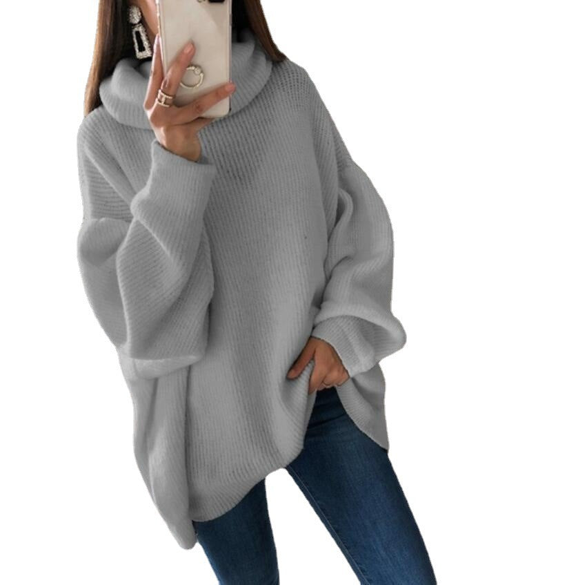 R&B | Damen Strickpullover mit Rollkragen lockerer Sitz, einfarbig