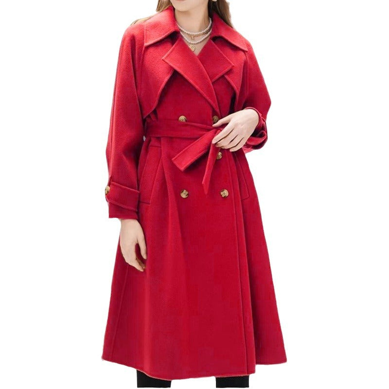 Damen eleganter Trenchcoat mit doppelter Knopfleiste und tailliertem Schnitt R&B