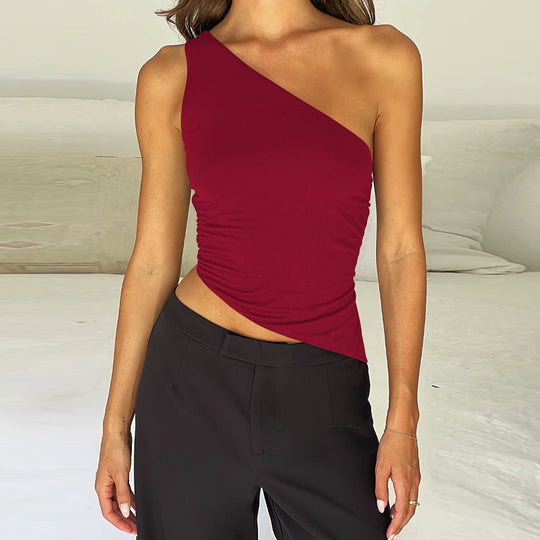 Damen asymmetrisches Top mit gerafftem Schnitt R&B