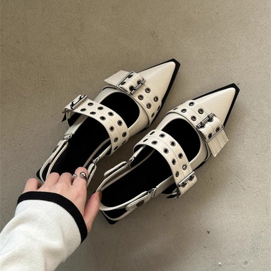 Damen elegante spitze Mules mit dekorativen Schnallen R&B