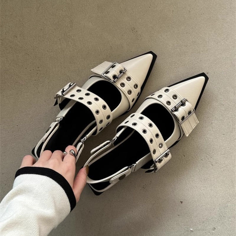 Damen elegante spitze Mules mit dekorativen Schnallen R&B