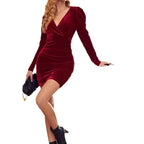 Damen Wickelkleid aus Samt mit Puffärmeln und schmeichelndem Schnitt R&B