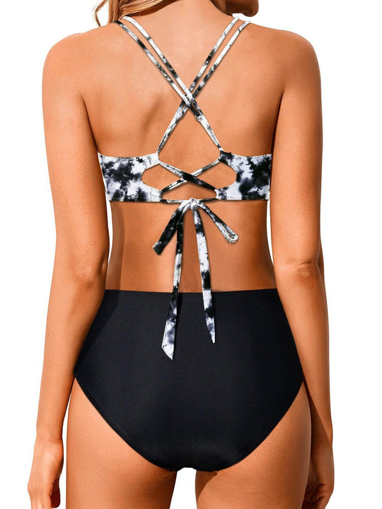 Damen Hochtailliertes Bikini-Set mit gerafftem Oberteil R&B