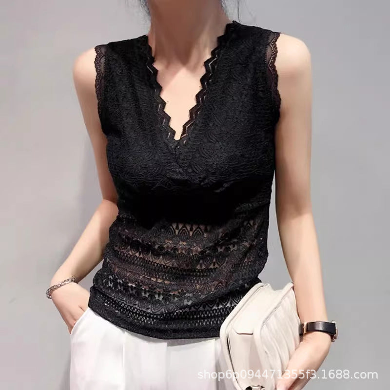 Damen Spitzen Tanktop mit V-Ausschnitt und romantischen Details R&B