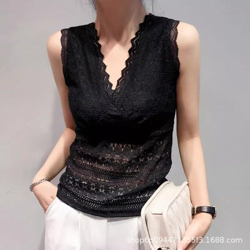 Damen Spitzen Tanktop mit V-Ausschnitt und romantischen Details R&B