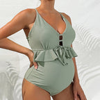 Damen Einteiliger Wickel-Badeanzug mit Rüschendetails R&B