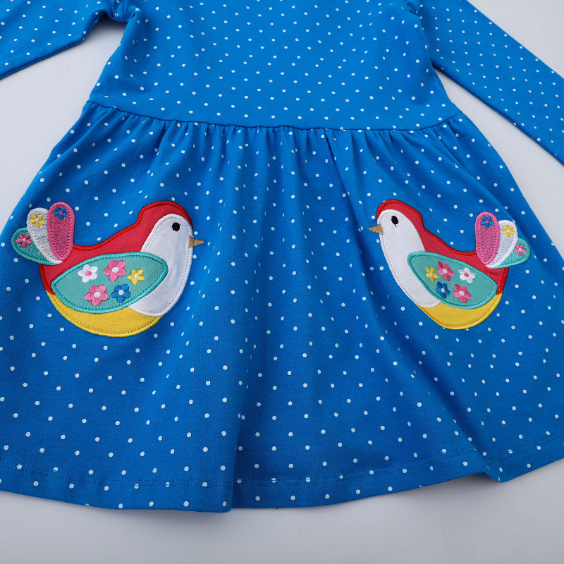 Mädchen Baumwollkleid mit verspielten Vogelapplikationen R&B
