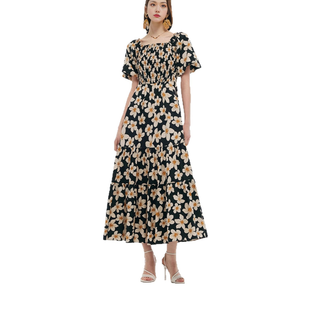Damen Maxikleid mit voluminösem Rock und Blumenmuster R&B