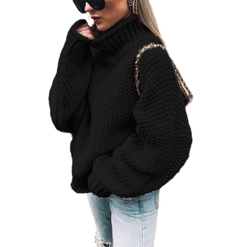 Damen Grobstrickpullover mit hohem Kragen und lässigem Schnitt R&B